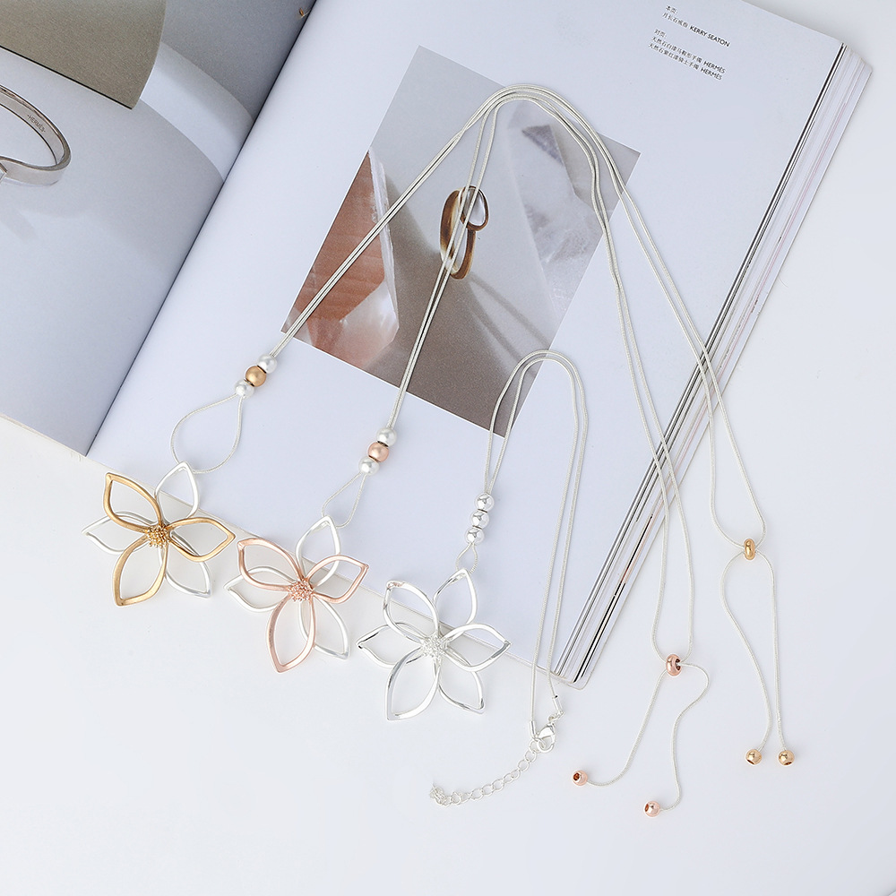 欧美外贸爆款简约高级感ins风大花时尚女饰品长链项链吊坠毛衣链详情9