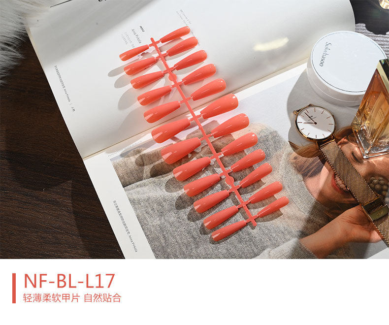 The long ballet nail with solid color and glossy oil from Europe and America, the mid-length trapezoidal nail art piece, and the false nails are exquisite and simple pic 17