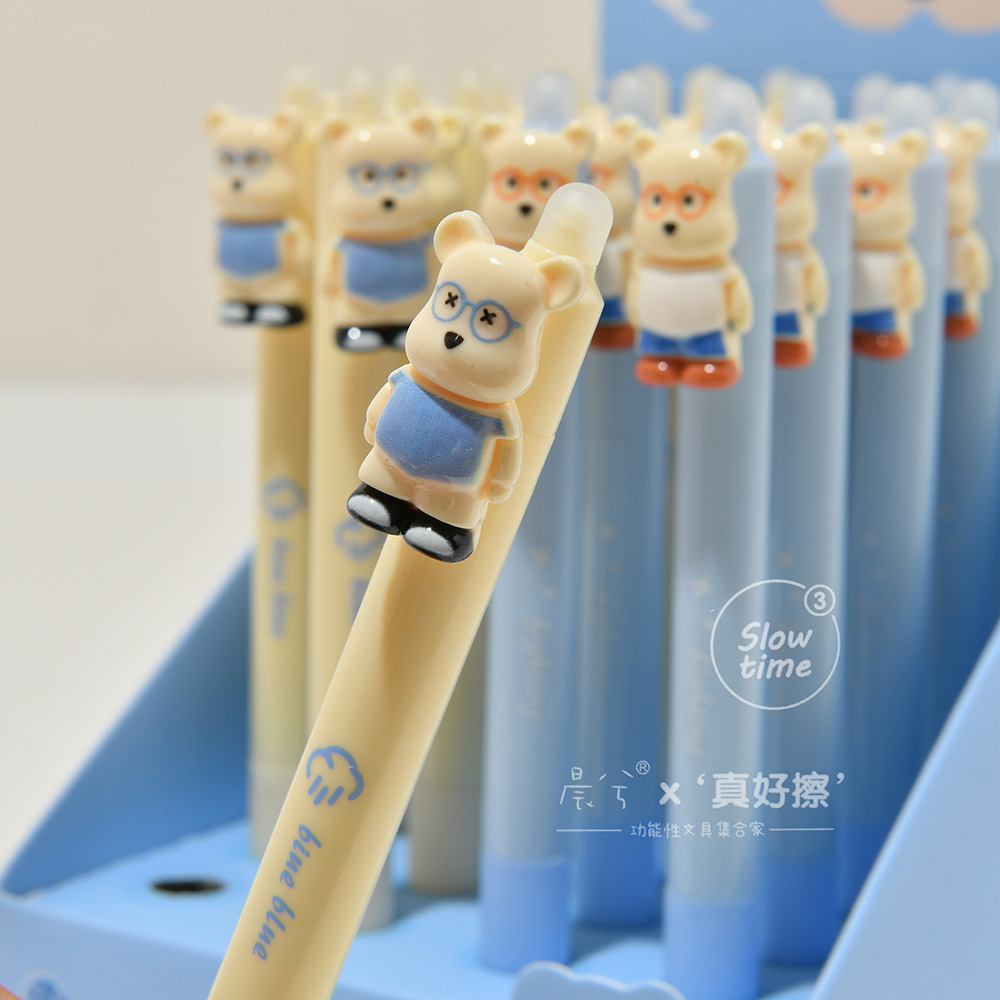 Chenxi Glasses Bear is so good. It can be erased by pressing. The gel pen has a soft grip and a crystal blue pen core. It has a high appearance level. The practice pen is ST smooth pic 5