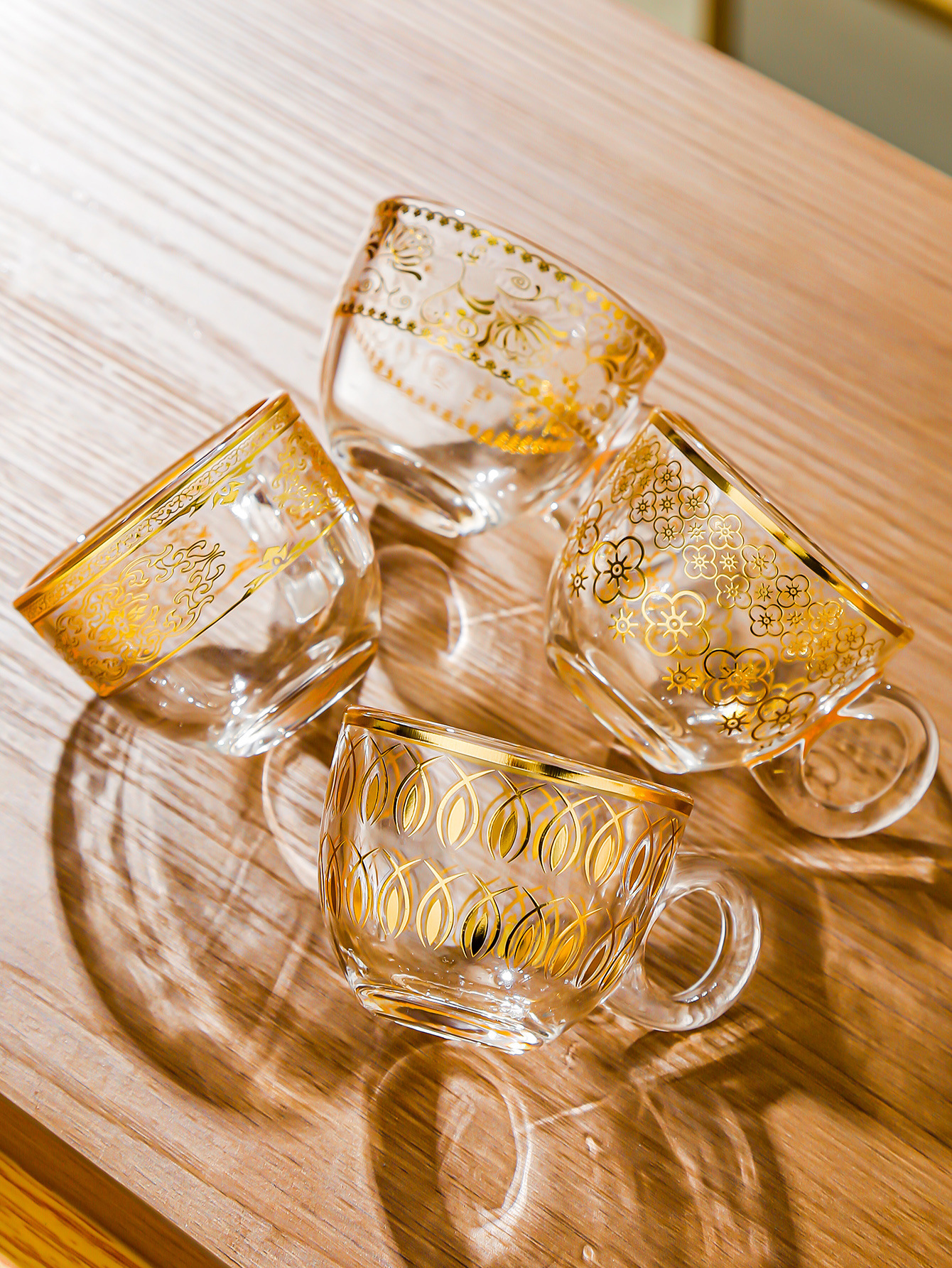 Nordic transparent gold-painted creative tea cups, glass cups, light luxury heat-insulating coffee cups and cold drink cups pic 8