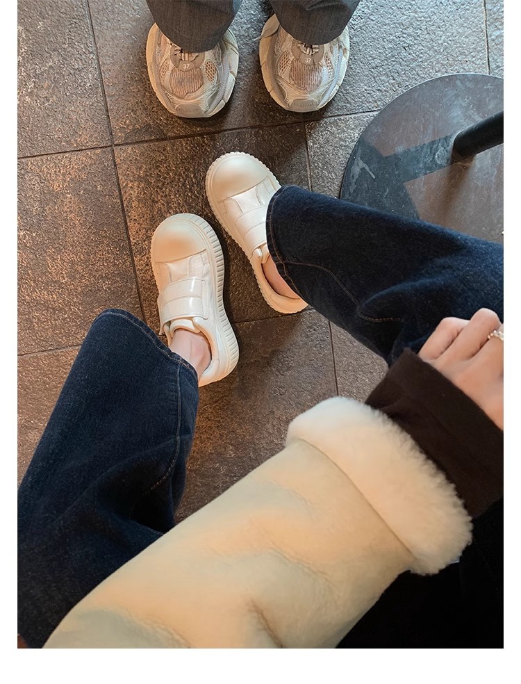 葡萄妈同款水洗马皮圆头魔术贴百搭厚底低帮休闲饼干板鞋女详情41