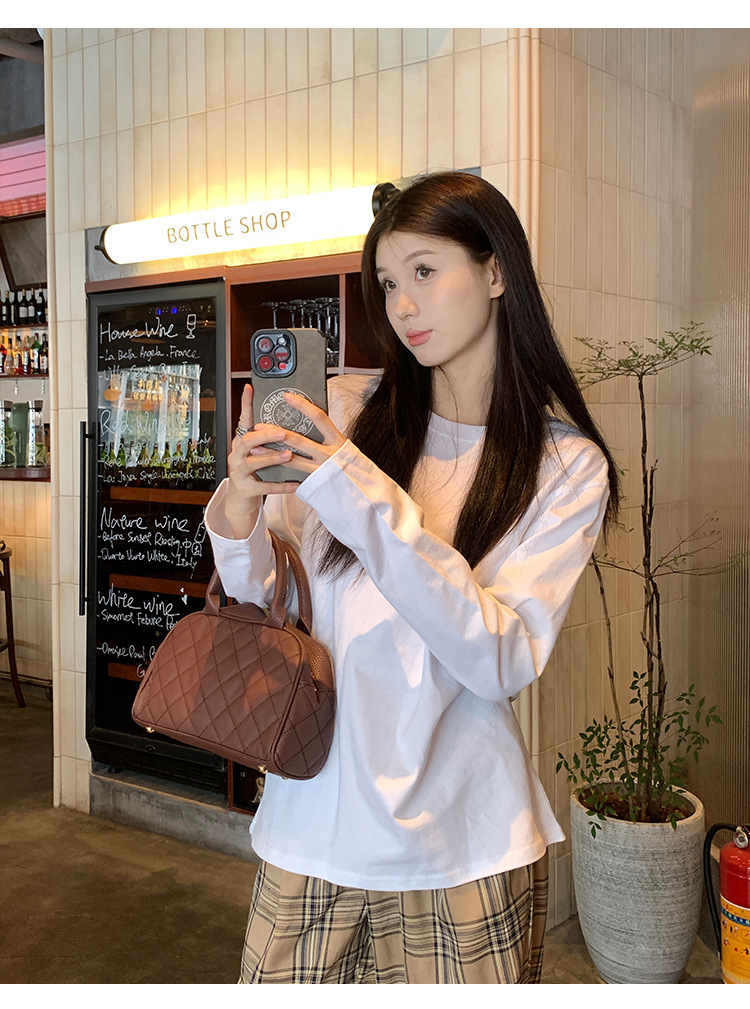 春秋长袖T恤女新款白色宽松内搭打底衫衣服韩系女装上衣一件代发详情2