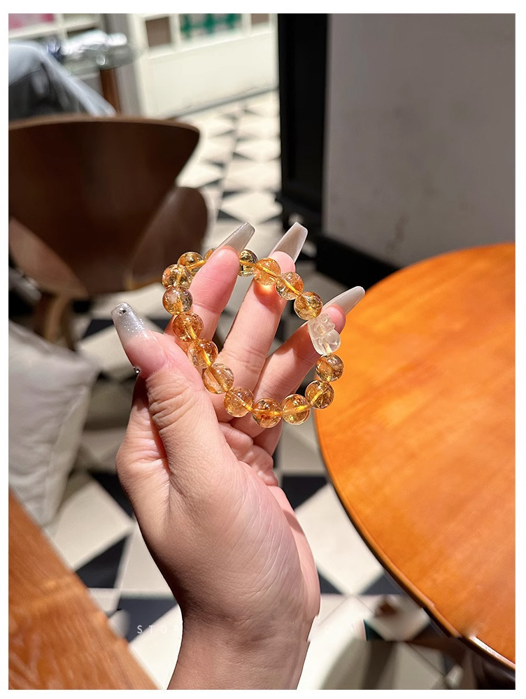 新中式貔貅黄水晶手串女手链轻奢高级感小众黄塔晶手饰弹力可调节详情8