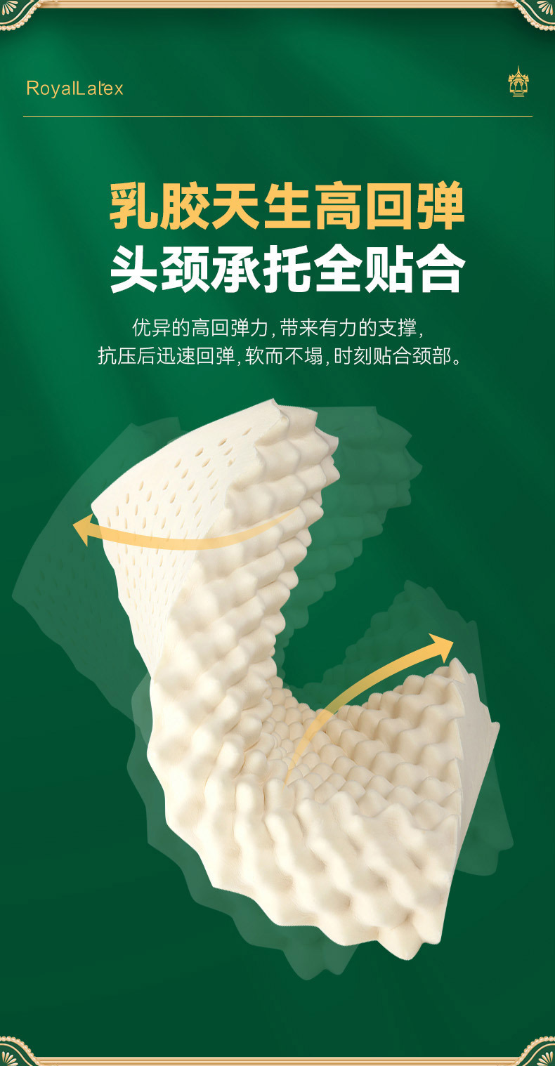皇家Royal泰国乳胶枕成人款颈椎枕会销礼品枕芯天然乳胶枕头详情7