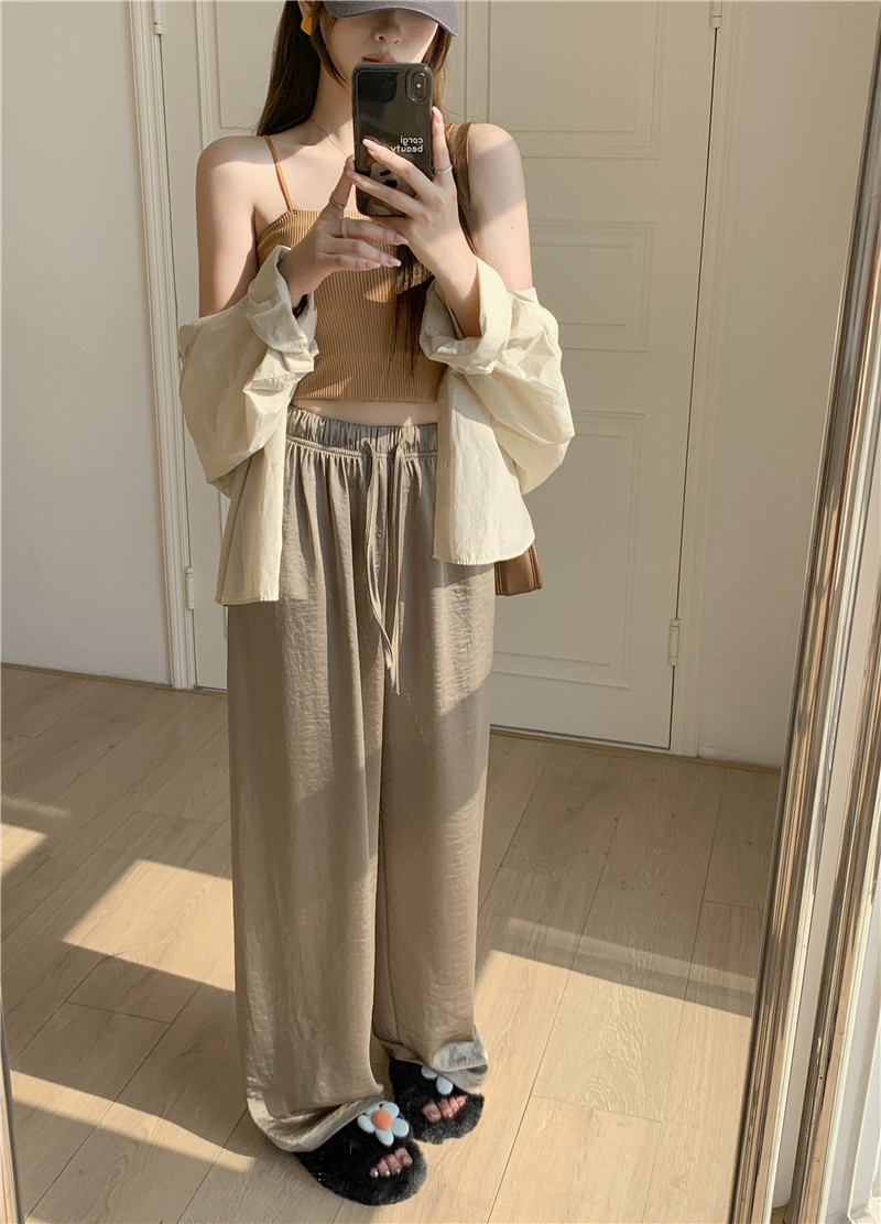 高腰松紧纵享丝滑珠光仿醋酸阔腿质感冰丝抽绳凉凉裤宽松阔腿裤女详情32