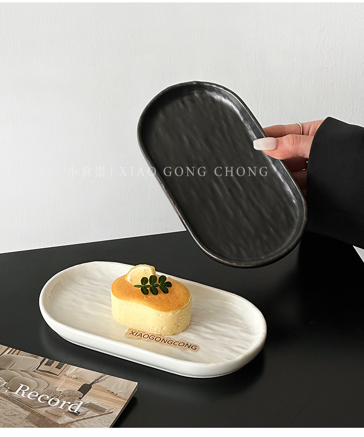 石纹陶瓷蛋糕盘点心盘ins风高颜值下午茶甜品盘椭圆形托盘盘子详情3