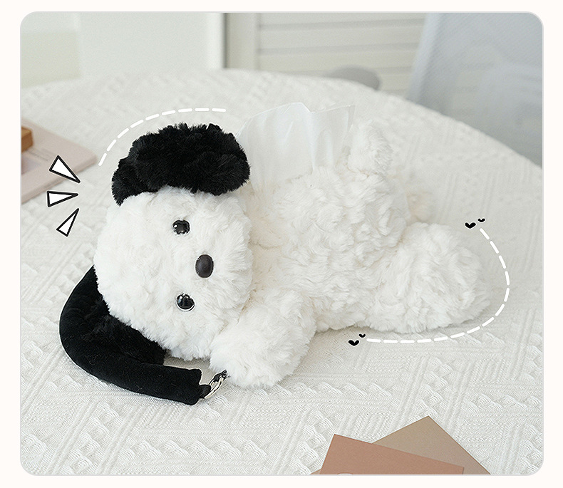 Creamy puppy plush creative tissue box, hand-held car home hanging paper bag, cute cartoon car home products pic 15