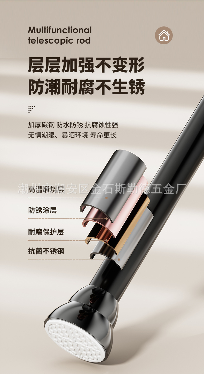 免打孔晾衣杆卫生间浴帘杆衣柜挂衣杆室内窗帘杆撑杆不锈钢伸缩杆详情16