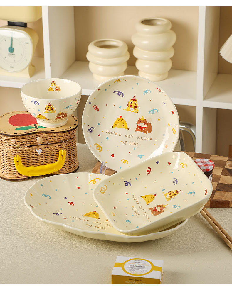 碗碟碗具套装家用可爱卡通陶瓷汤碗面碗沙拉碗盘子碗全套潮州餐具详情17
