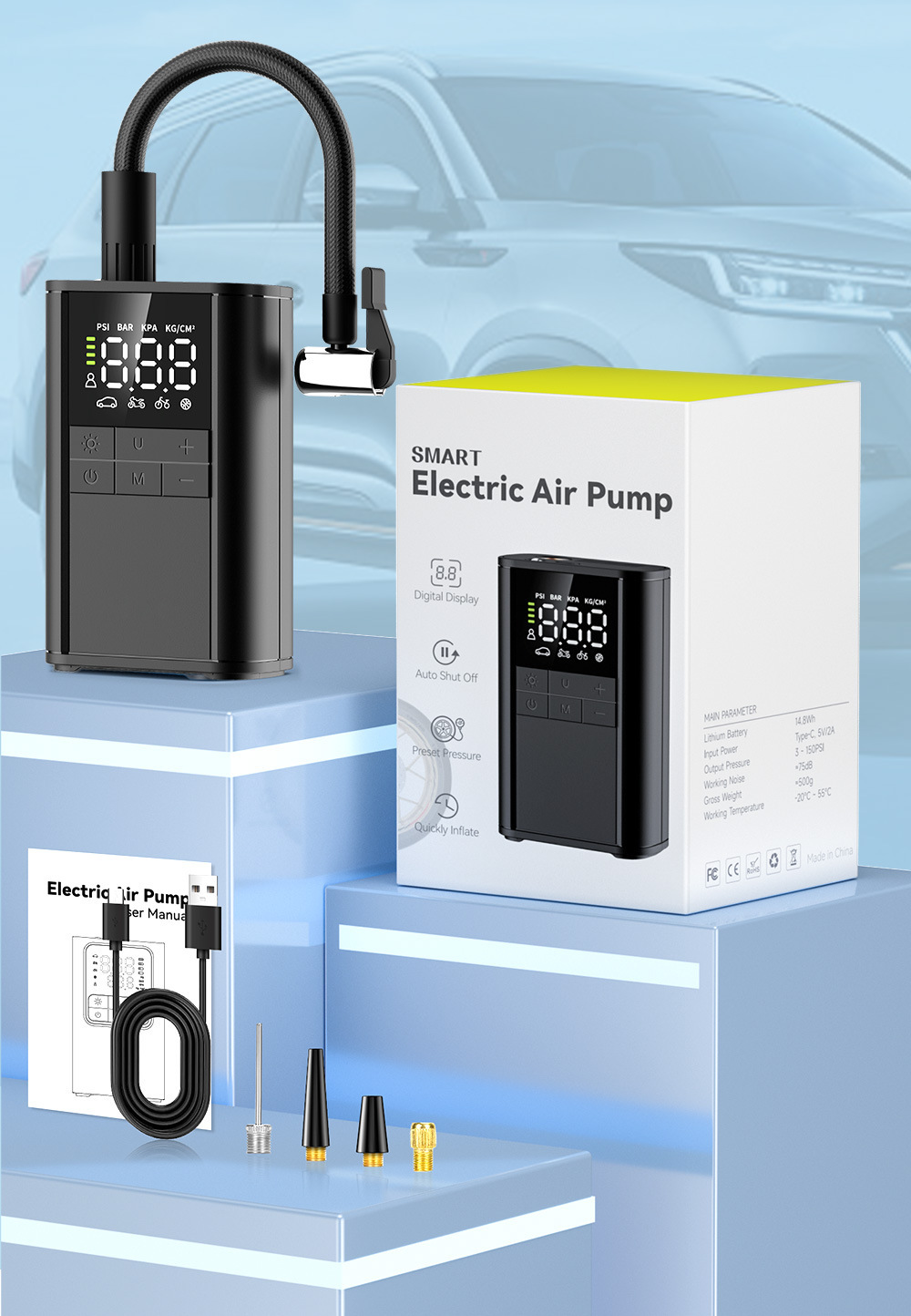 New smart handheld car tire air pump, electric high-pressure air pump, portable wireless car air pump pic 15