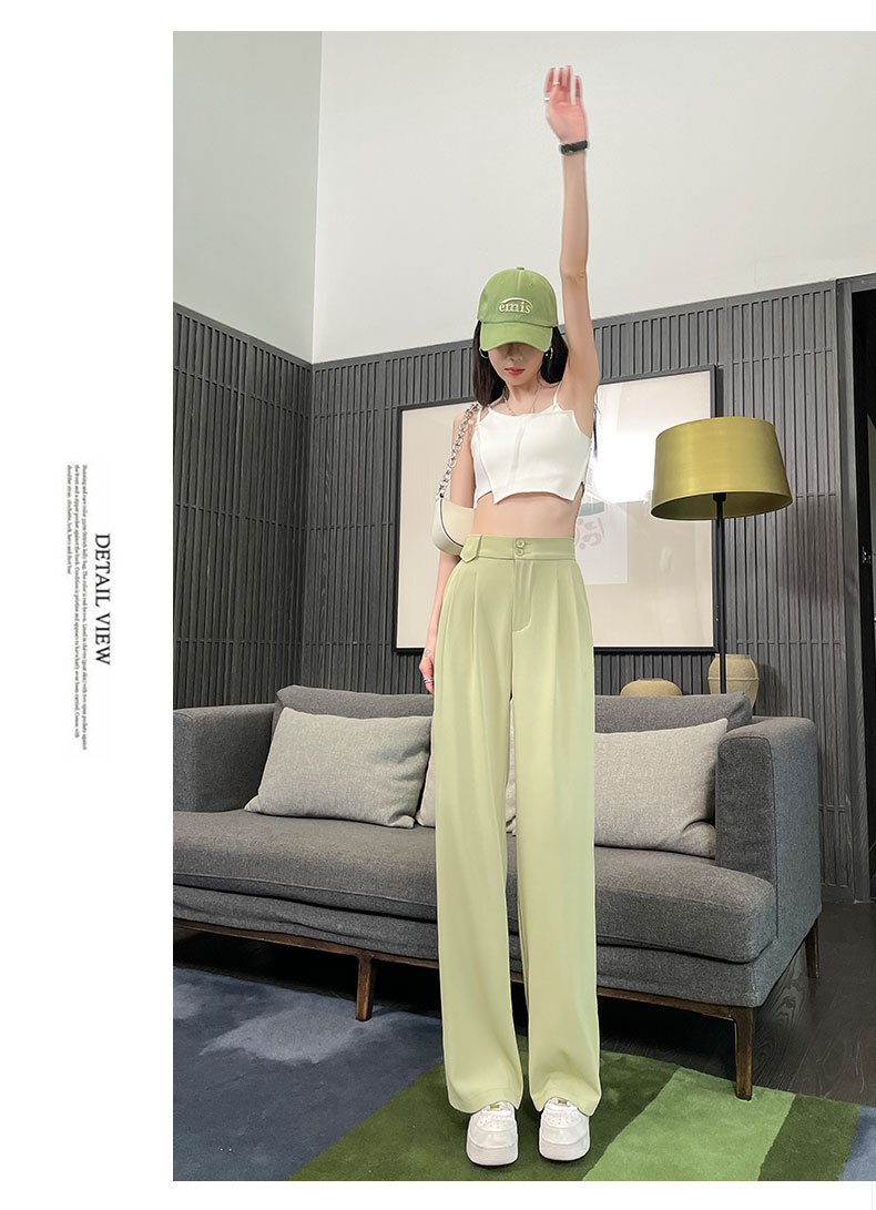 高腰西装裤女2024夏季新款窄版阔腿裤松紧弹力垂感裤子薄款直筒裤详情14