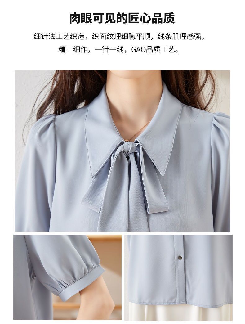 白色雪纺飘带短袖衬衫女夏季2024年新款高级感设计感小众职业衬衣详情10
