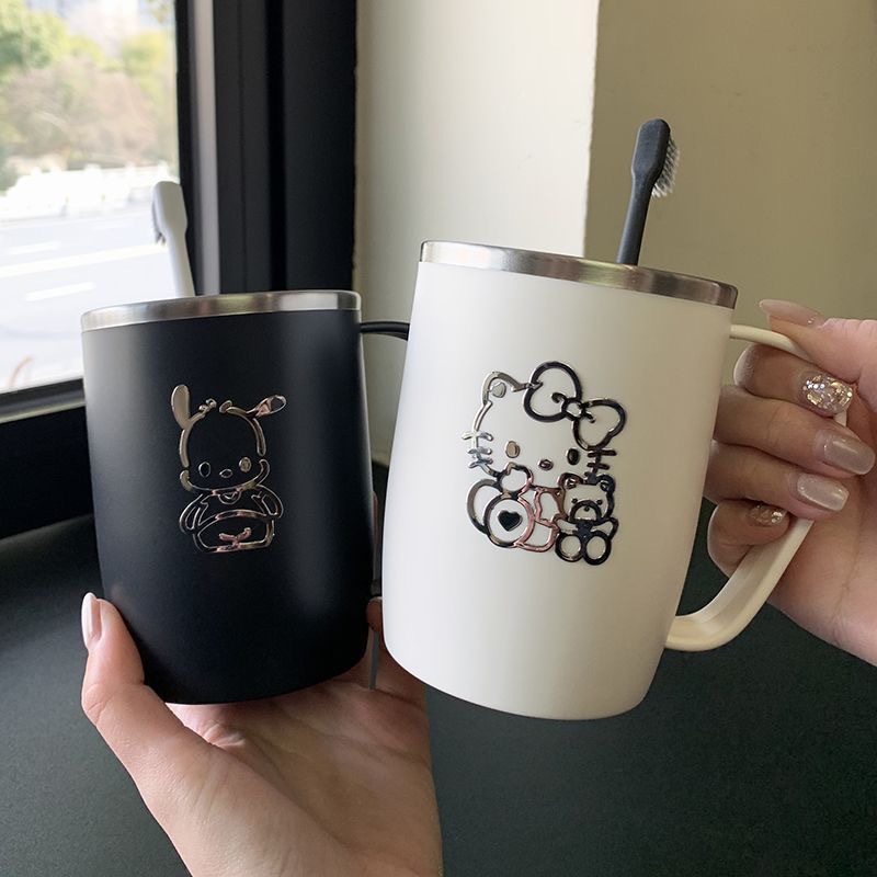 Japanese-style 304 stainless steel washbasin cup, anti-mold brushing water cup with handle, simple and cute for a family of three on Instagram pic 4