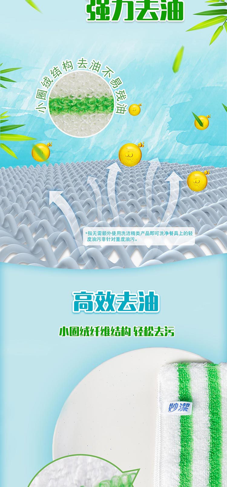 妙洁竹纤维洗碗布家用厨房吸水不易掉毛抹布不易沾油去油清洁毛巾详情7