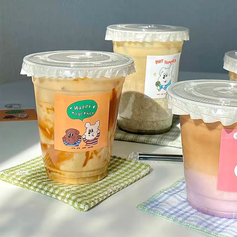 Transparent coffee cup, disposable with lid, Instagram popular cold drink, chubby milk tea cup, plastic packaged straight tube Dudu cup pic 3
