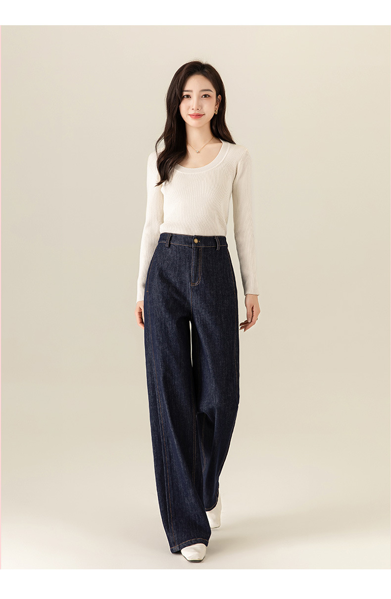 Xingge beige loose wide-leg jeans for women 2025 Spring new high-waisted narrow straight-leg floor-length pants pic 27