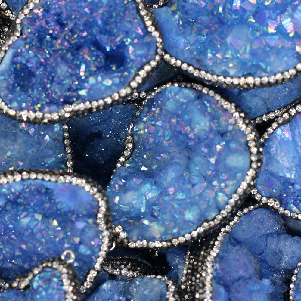 Natural semi-precious stone irregularly shaped agate crystal bud diamond-encrusted edge pendant DIY jewelry accessory, handcrafted wholesale pic 20