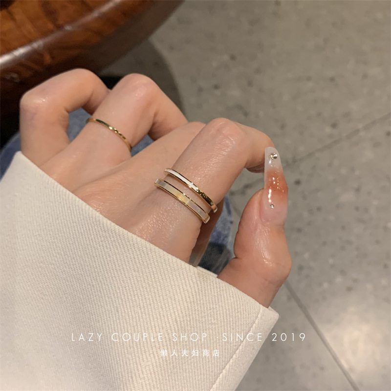 A light luxury mother-of-pearl double-layer plain ring ring that accentuates a slender hand and exudes a sense of sophistication. It features a unique and trendy open ring design on Instagram for women pic 15