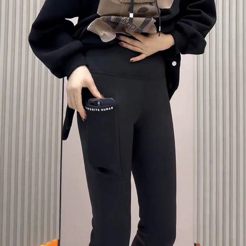 加绒加厚高腰微喇裤女2023秋冬季微喇收腹提臀保暖显瘦芭比休闲裤详情5