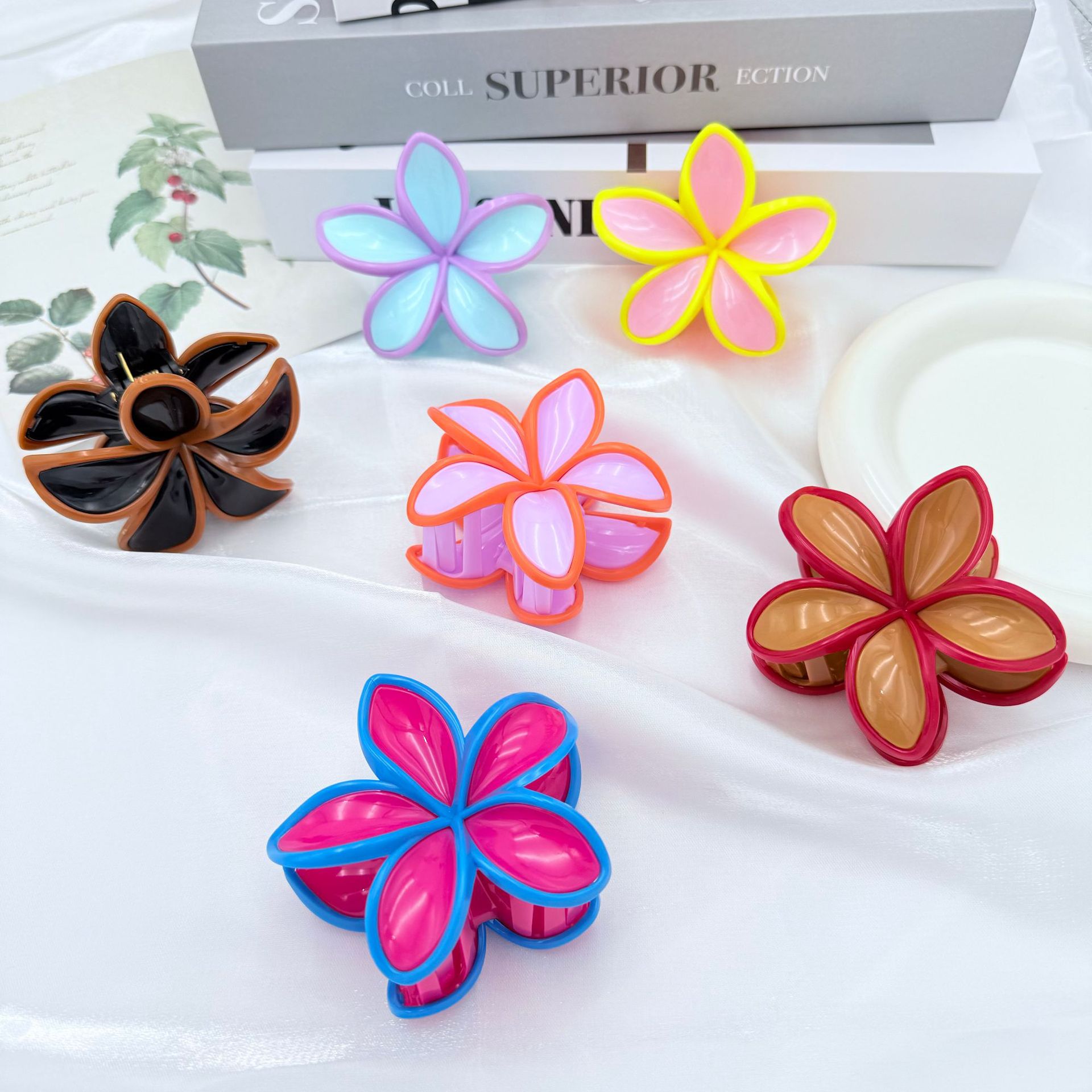 韩版爆款ins拼接花朵抓夹质感高级温柔半扎百搭发饰女鲨鱼夹详情1