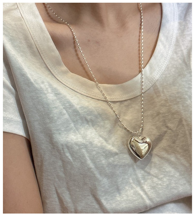 S925 sterling silver Korean version rice bead heart long sweater chain Korean version Korean version Korean style retro fashion heavy industry necklace pic 6