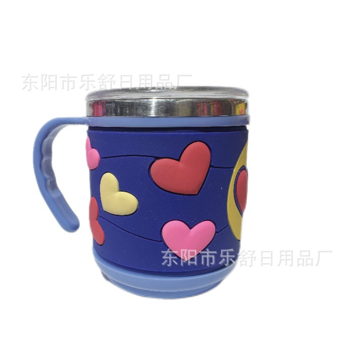 不锈钢儿童水杯卡通创意杯子带盖带手柄双层隔热pvc软胶不锈钢杯详情8