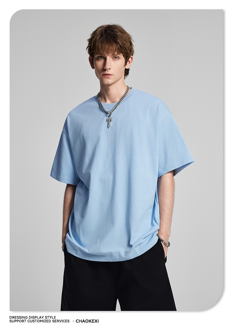 CKX2026夏季美式275g高品质潮牌纯棉t落肩纯色男潮青少年短袖T恤详情87