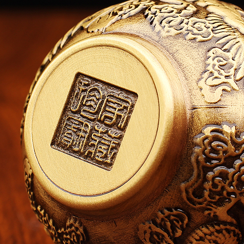 黄铜杯龙凤铜茶杯酒杯金属工艺品办公室喝茶创意铜器酒盅铜茶杯详情8