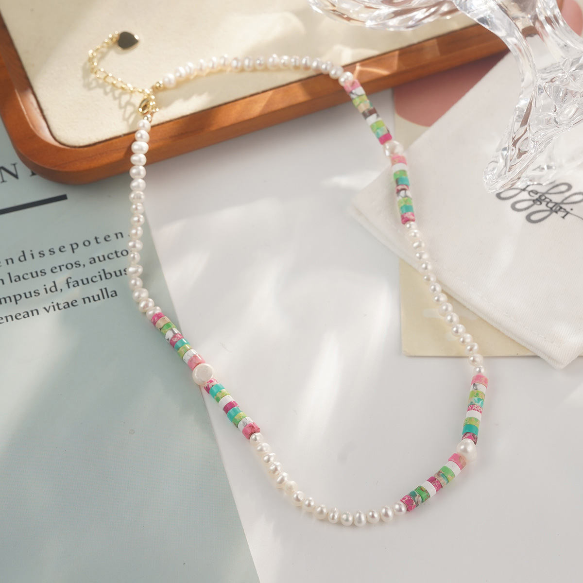 Candy-colored heart-shaped beaded necklace, summer dopamine smiling face heart-shaped collarbone chain, colorful color-blocking niche sweater chain pic 26