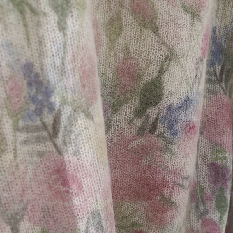 Flower Fairy Watercolor printed long-haired alpaca wool knitted sweater for spring, new wool round-neck pullover sweater for women pic 11