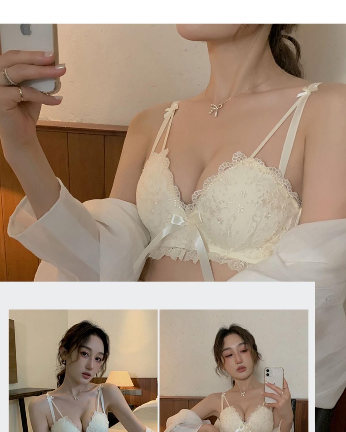 Japanese-style embroidered lace sexy lingerie for women, small breasts gathered together, no rims to look larger, and a pair of lace-reducing bra sets pic 32