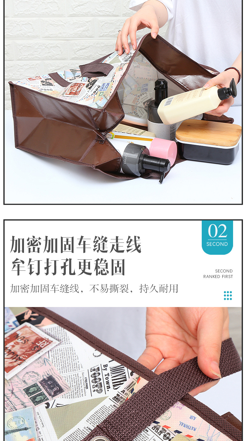 时尚大容量无纺布收纳袋 覆膜横版立体手提购物袋 折叠便携旅行袋 环保耐用无纺布袋 收纳利器详情12