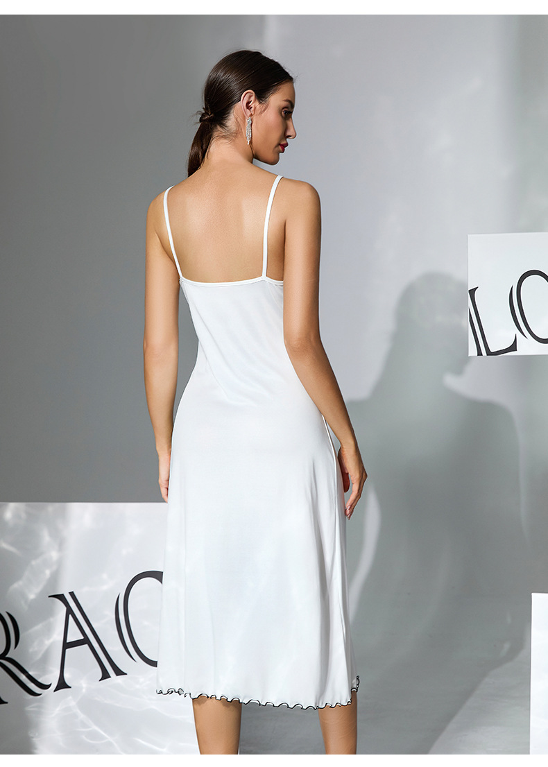 Milk silk skin-friendly halter long dress for women. Multiple patterns to choose from. Printed black and white ear trim. Home wear and sleeping dress 930 pic 10