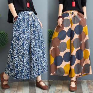 2025 Summer New Style artistic printed cotton and linen shirt, retro loose large size round-neck pullover, elegant T-shirt for women pic 1