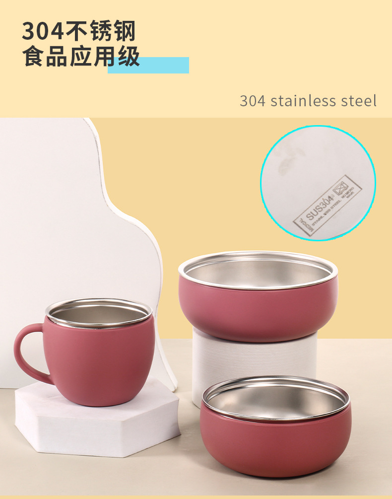 跨境新品儿童不锈钢创意辅食碗 宝宝餐具套装熊 喂养餐具 食品级硅胶婴儿餐具 安全健康易清洗详情3