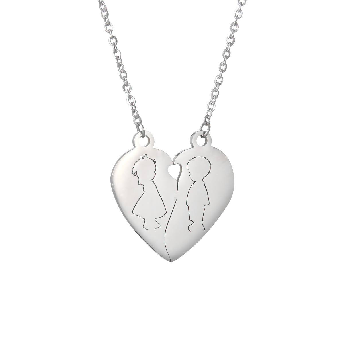 New popular couple necklaces in Europe and America, heart-shaped double-piece pendants, non-fading stainless steel jewelry factory wholesale pic 10