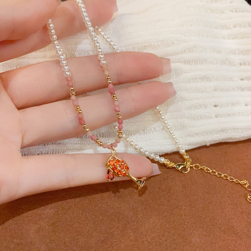 韩版气质时尚温柔百搭玻璃珠满钻酒杯吊坠项链个性小众设计感颈链详情12