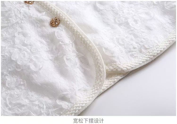 小香风圆领雪纺短袖衬衫女2025夏新款高级感蕾丝气质修身短款上衣详情13