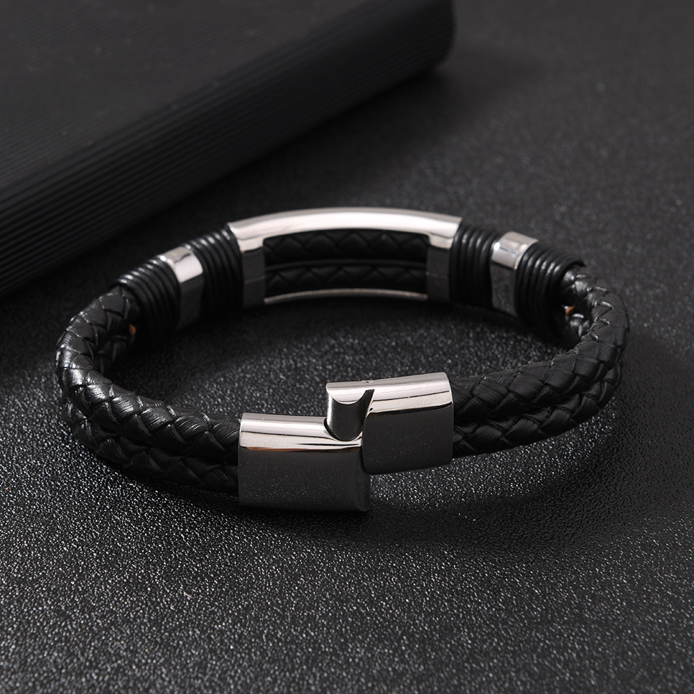 速卖通希音爆款男士手环 多层编织皮革手链时尚个性磁吸扣手链详情14