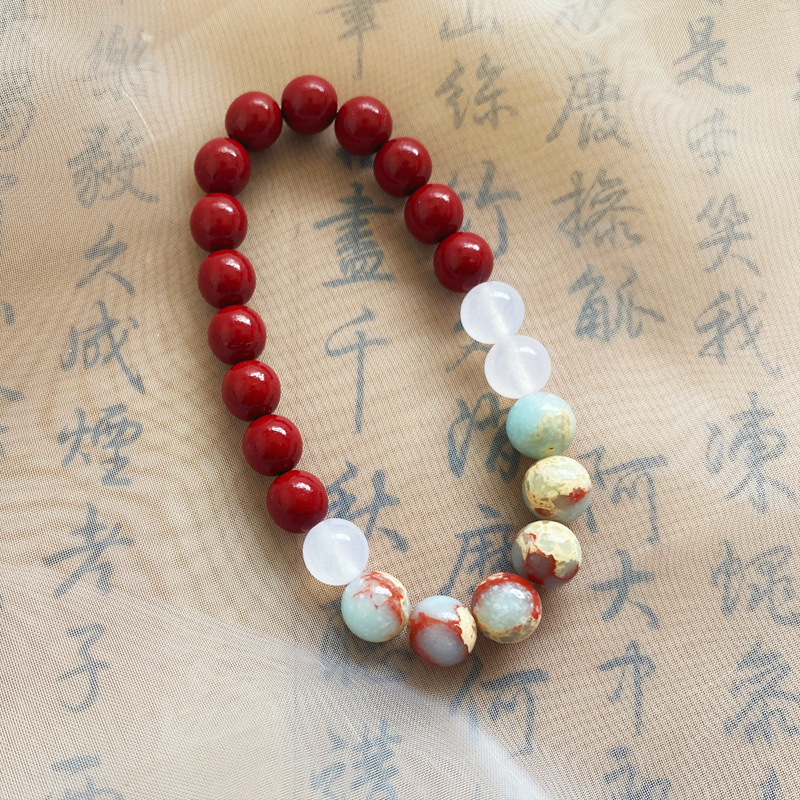 High-end Chinese-style new Chinese-style natural cinnabar bracelet, Kunlun white jade Shoushan stone bracelet, suitable for both men and women pic 7