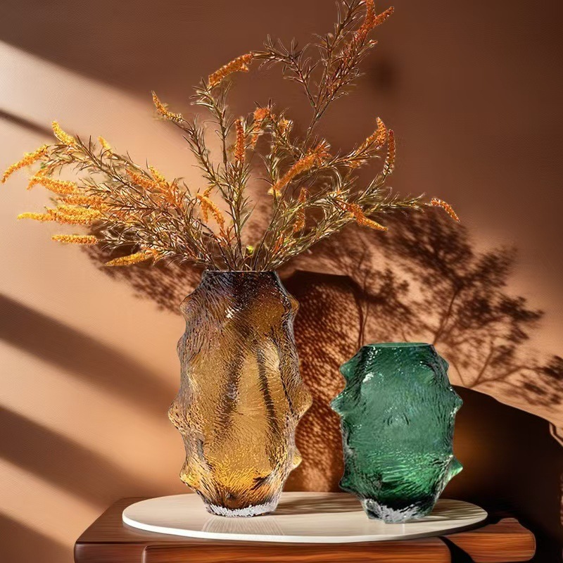 富雅海参玻璃花瓶复古色不规则身形皱纹创意装饰摆件客厅餐桌插花花器详情15