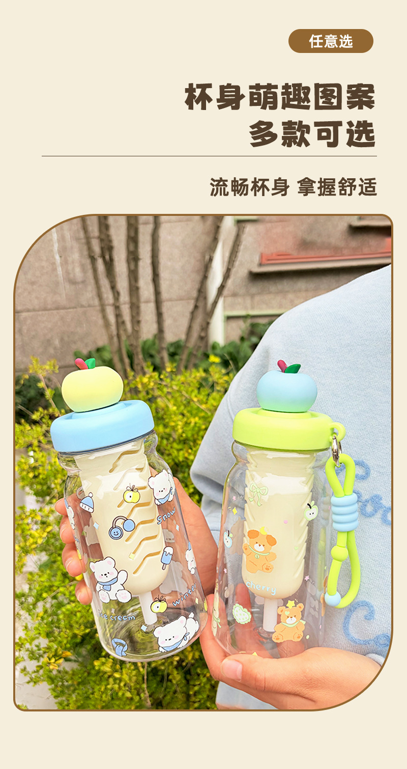 Мультфильм magy 600ML sport cup представляет собой набор из четырёх опциональных прозрачных кубков с изображённым щенком и кроликом с красной зелёной полоской на крышке яблока и цветной верёвкой pic 9