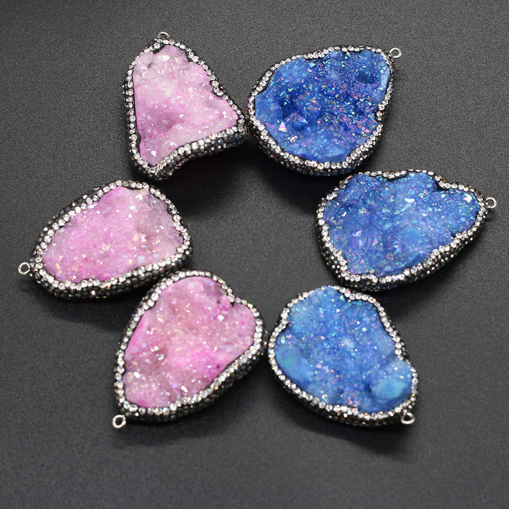 Natural semi-precious stone irregularly shaped agate crystal bud diamond-encrusted edge pendant DIY jewelry accessory, handcrafted wholesale pic 4