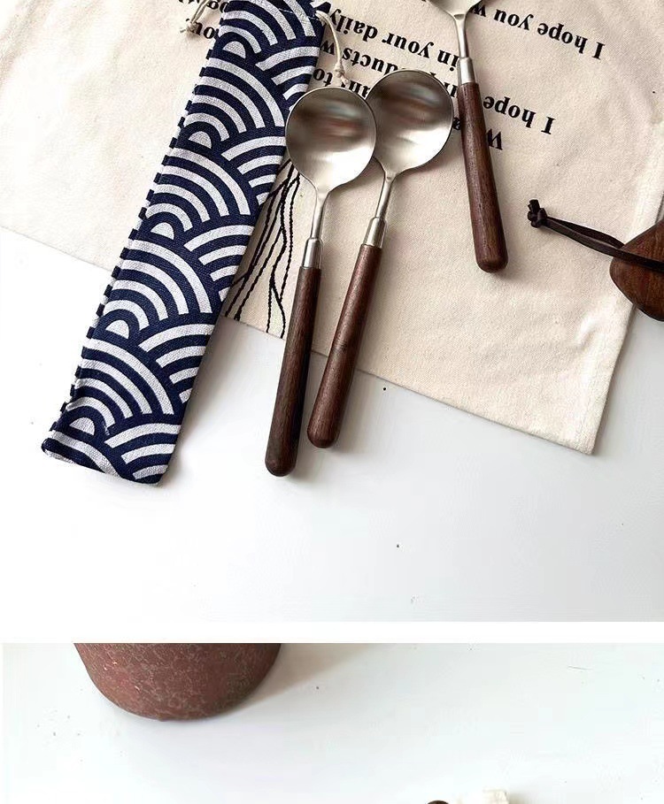 仿胡桃木柄简约质感不锈钢勺子叉子套装家用西餐餐勺高颜值餐具详情9