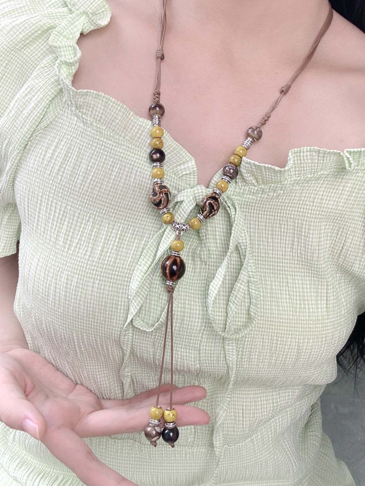 文创景德镇陶瓷项链蝴蝶跨境饰品批发国风文艺新中式手工编织项饰详情4