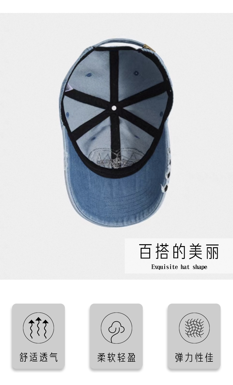 Korean style Instagram trendy retro patchwork denim baseball caps for men and women, casual and versatile fashion, trendy baseball caps for adults pic 7
