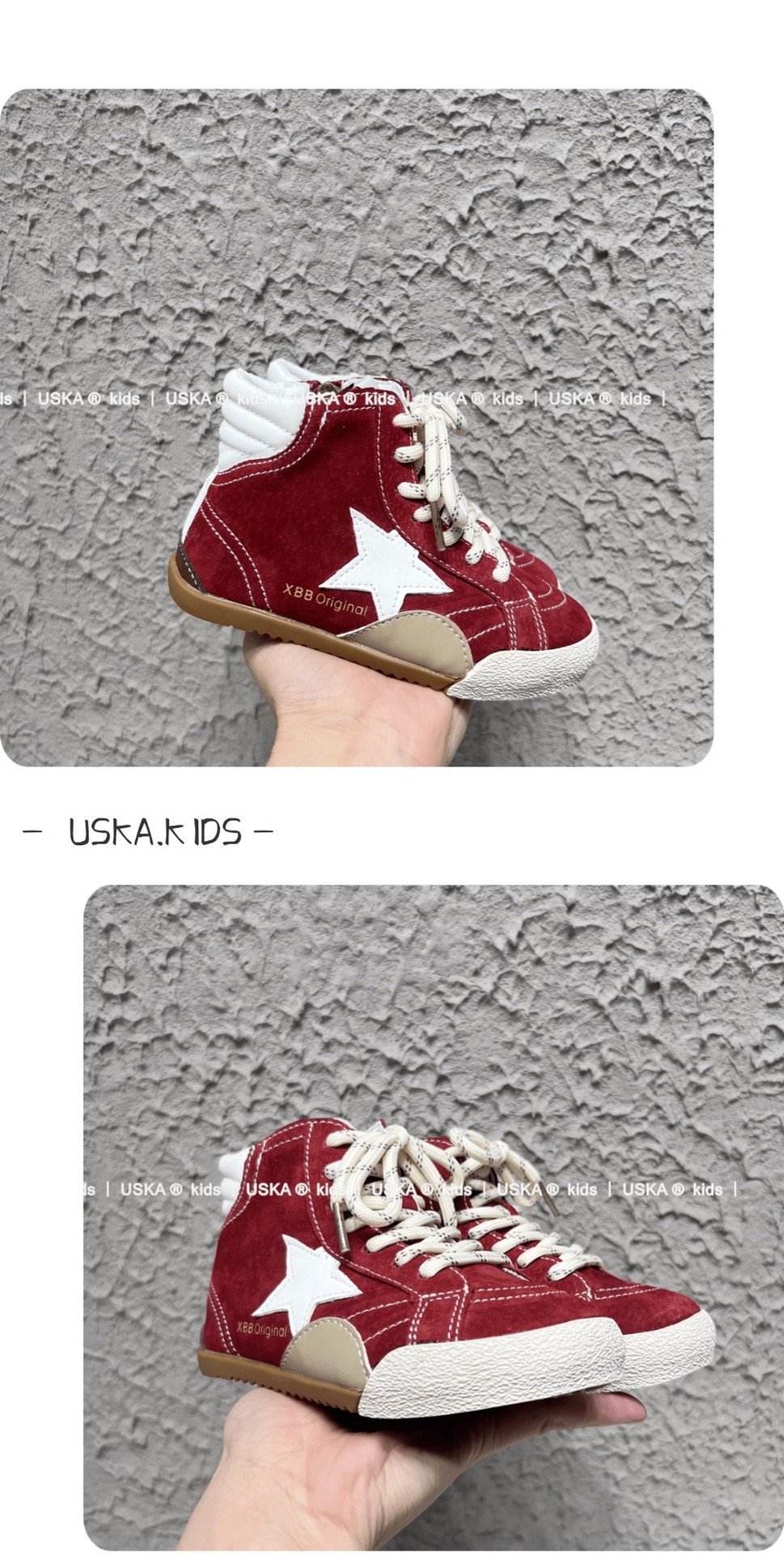 2025秋款韩版童鞋潮牌真皮中大男女童高帮星星复古德训运动休闲鞋详情5