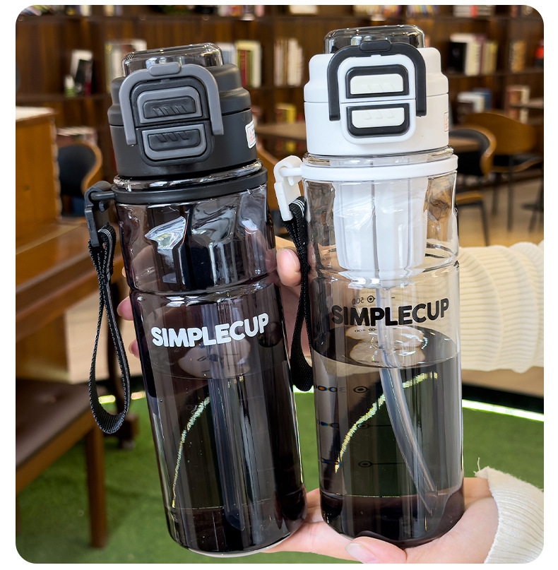 Gradient color bouncing double-drinking cup, outdoor camping sports tea-water separation plastic water cup, carrying rope, fitness water cup pic 13