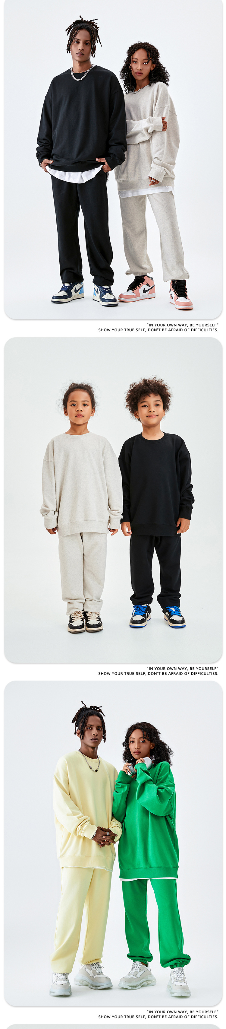 TILANI童装纯色400G毛圈棉圆领套头卫衣男女同款亲子套装跨境专供详情13