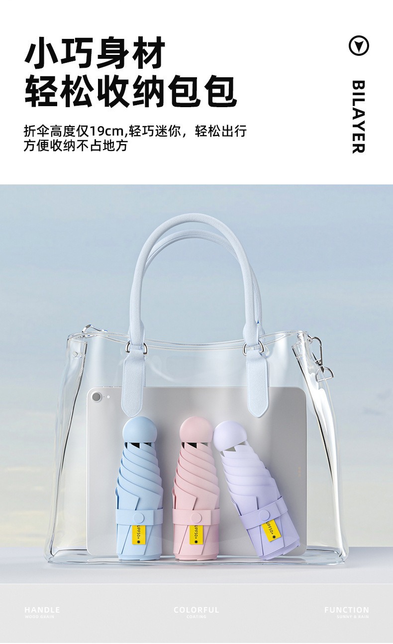 防晒五折伞胶囊伞遮阳伞女士高级感黑胶伞晴雨两用太阳迷你超轻伞详情15